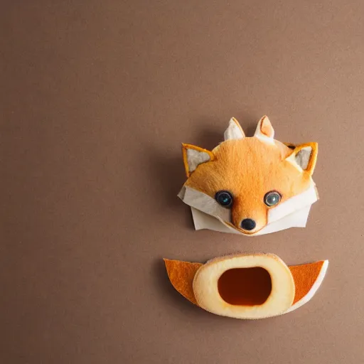 Image similar to studio photography of sandwich in the shape of a fox