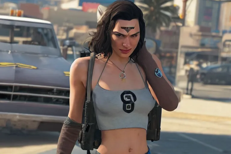 Image similar to gal gadot in gta 5, trending on artstation