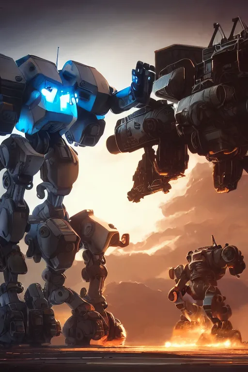 Image similar to mechwarrior 5 : mercenaries mech megaman transformer robot boss tank engine game octane render, 4 k, hd 2 0 2 2 3 d cgi rtx hdr style chrome reflexion glow fanart jesper ejsing, by rhads, makoto shinkai borderlands and by feng zhu rossdraws artstation by digital cinematic pixar and disney unreal zbrush central hardmesh