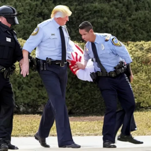 Prompt: News still of Donald Trump being arrested at mar-a-lago