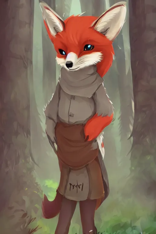 Prompt: an anthropomorphic medieval fox with a fluffy tail in a forest, fursona!!!, trending on furaffinity, digital art, backlighting, by kawacy, trending on artstation