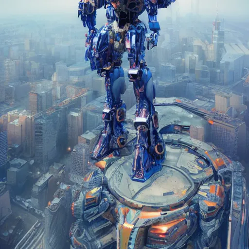 Prompt: a beautiful hyperrealistic ultradetailed 3D render of a gigantic mecha standing above the city, by brian sum and stephen martiniere and Antonio Manzanedo, octane render, PBR, 3D, brilliantly colored, intricate, wide angle, volumetric lighting, polished, path tracing