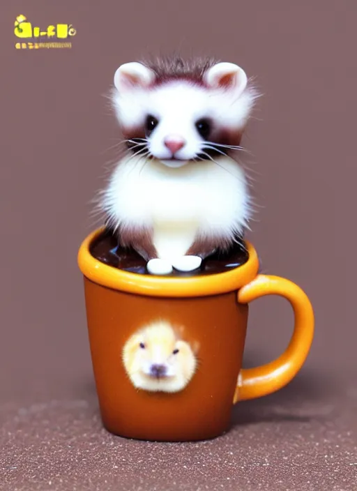 Prompt: 80mm resin detailed miniature of fluffy cute ferret drink coffee, Product Introduction Photos, 4K, Full body, simple background