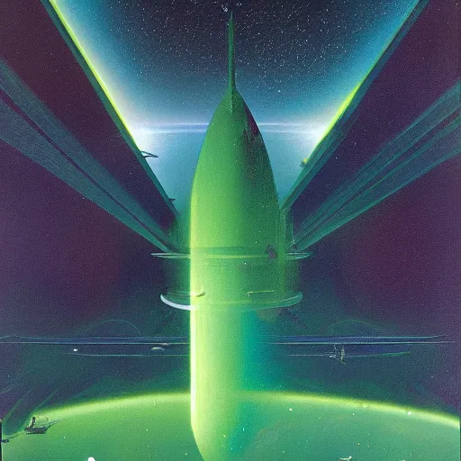 Prompt: Green nebula without planets, Syd Mead, John Harris, Federico Pelat,