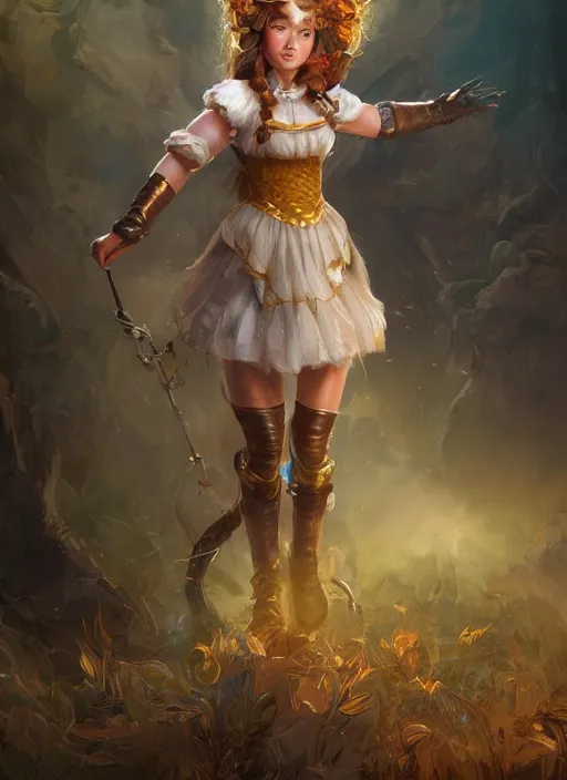 Image similar to beautiful female Dorothy gale, full body character concept, armor, super powers, fantasy, intricate, elegant, highly detailed, digital painting, artstation, concept art, shining, sharp focus, illustration, art by stanley lau