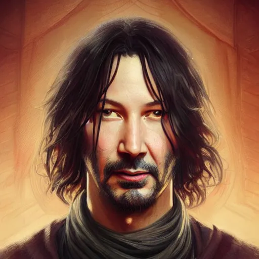 Prompt: Portrait of Keanu, D&D, face, fantasy, intricate, elegant, highly detailed, digital painting, artstation, concept art, smooth, sharp focus, illustration, art by artgerm and greg rutkowski and alphonse mucha