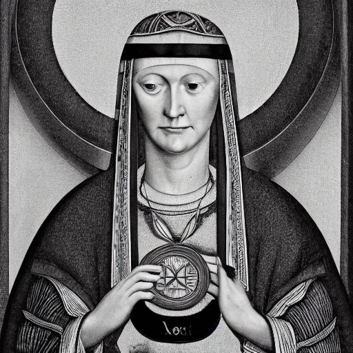 Image similar to A portrait of Hildegard Von Bingen by Juergen Teller, photograph, XF IQ4, 150MP, 50mm, f/1.4, ISO 200, 1/160s, natural light, Adobe Photoshop, Adobe Lightroom, DxO Photolab, Corel PaintShop Pro, rule of thirds