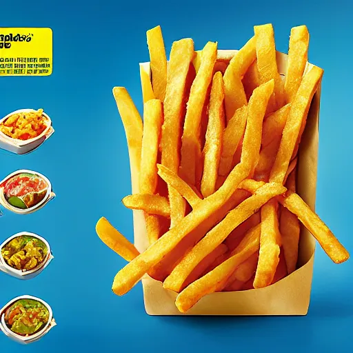 Image similar to a promocional image of the new Mcdonald´s fries made of fish