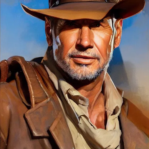 Image similar to greg manchess portrait painting of partially armored indiana jones as overwatch character, medium shot, asymmetrical, profile picture, organic painting, sunny day, matte painting, bold shapes, hard edges, street art, trending on artstation, by huang guangjian, gil elvgren, ruan jia, randy vargas, greg rutkowski