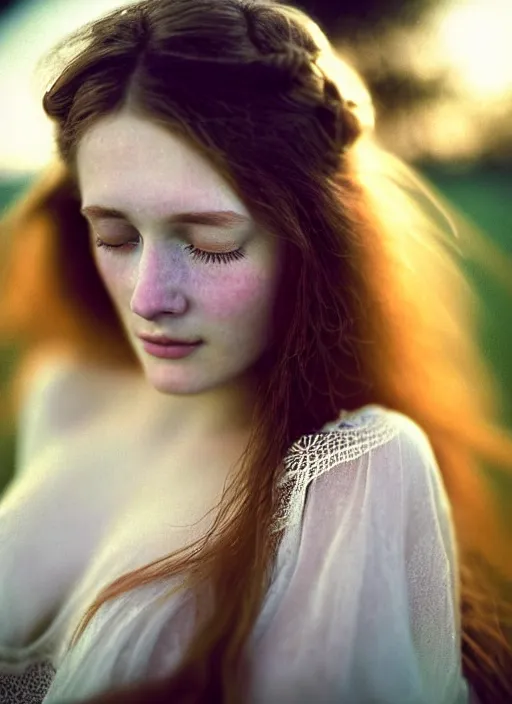 Prompt: Kodak Portra 400, 8K, soft light, volumetric lighting, highly detailed, sharp focus,britt marling style 3/4, Close-up portrait photography of a beautiful woman how pre-Raphaelites a woman with her eyes closed is surrounded by water , face is surrounded by Water Circle. she has a beautiful lace dress and hair are intricate with highly detailed realistic beautiful flowers , Realistic, Refined, Highly Detailed, natural outdoor soft pastel lighting colors scheme, outdoor fine art photography, Hyper realistic, photo realistic