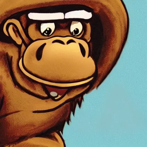 Image similar to portrait of donkey kong as a world war 1 soldier colourized close up