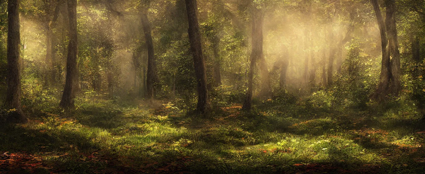 Prompt: a clearing in a forest, digital art, highly detailed, realistic, bright colors, 8 k