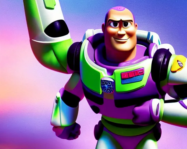 Image similar to Film still close-up shot of Dwayne Johnson as Buzz Lightyear in the movie Toy Story 3. Photographic, photography