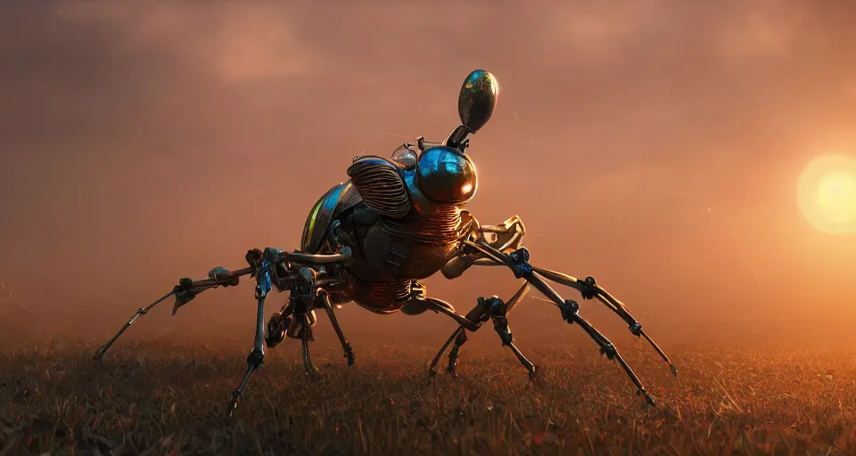 Image similar to insect robot, hyperdetailed, artstation, cgsociety, golden hour 8k