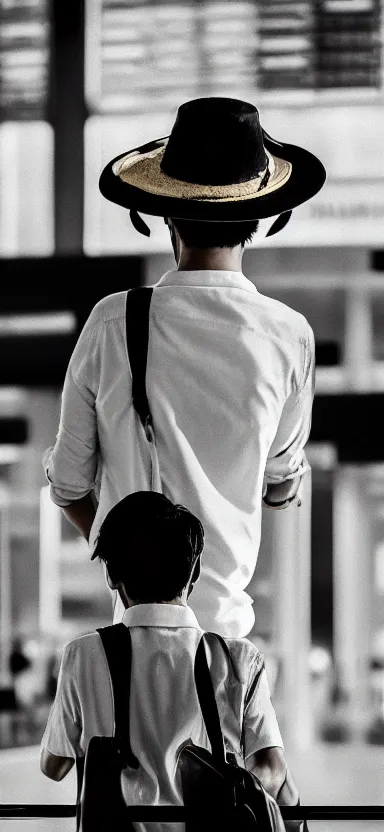 Image similar to “ a portrait of luffy at a airport, back shot, by shunji dodo, 8 k resolution, photo, high quality ”
