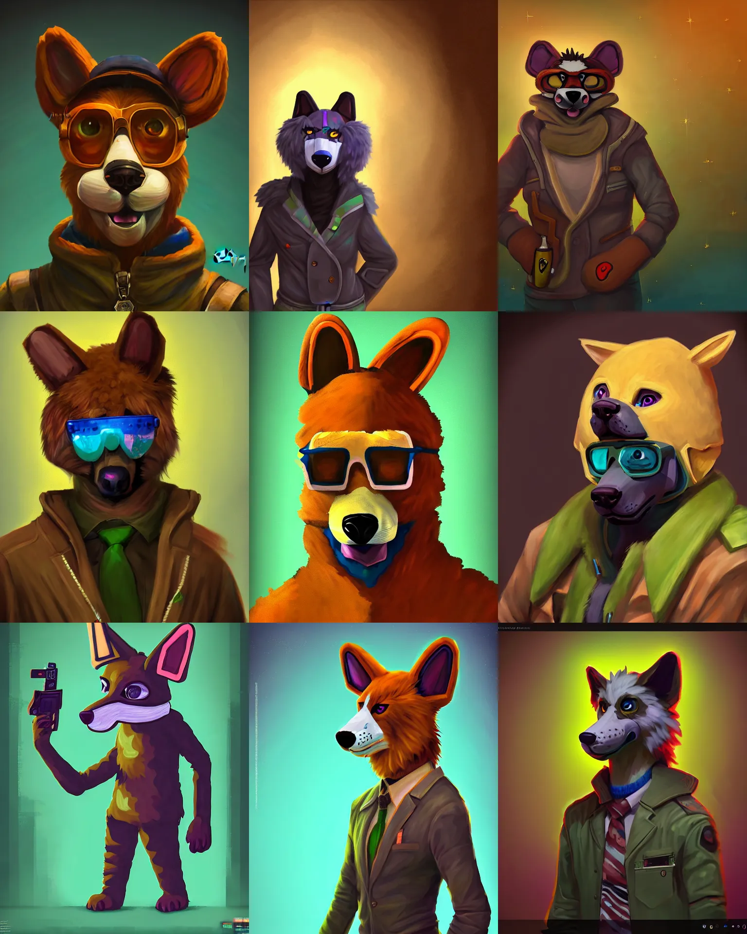 Prompt: painted portrait of a fursuiter, in the style of the pc game disco elysium ( by za / um )