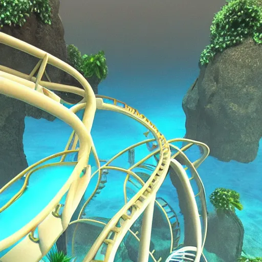 Image similar to underwater roller coaster, photorealistic, detailed