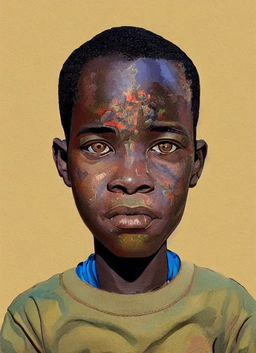 Image similar to colourful upper half portrait of an african boy in the style of jack davis - art by aya takano & hsiao - ron cheng, highly detailed, caricature, digital painting, illustration, smooth, sharp focus, intricate, symmetry, pinterest, behance, artstation