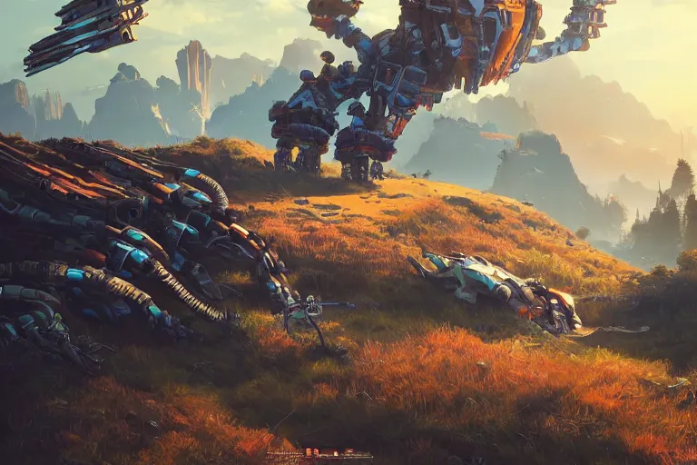 Image similar to burrower machine mecanical creature robot of horizon forbidden west horizon zero dawn radiating a glowing aura global illumination ray tracing hdr fanart arstation by ian pesty and alena aenami artworks in 4 k