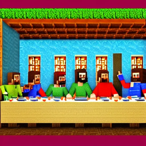 Image similar to the last supper, minecraft