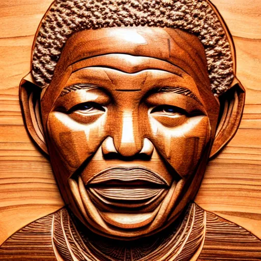 Prompt: intricate mandela carved from wood, photograph, studio lighting