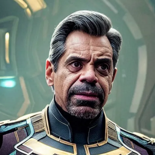 Image similar to film realistic still Eugenio Derbez as Thanos in Avengers Endgame