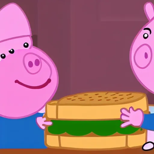 Image similar to Pope Peppa Pig eating a ham sandwich colorized archival footage