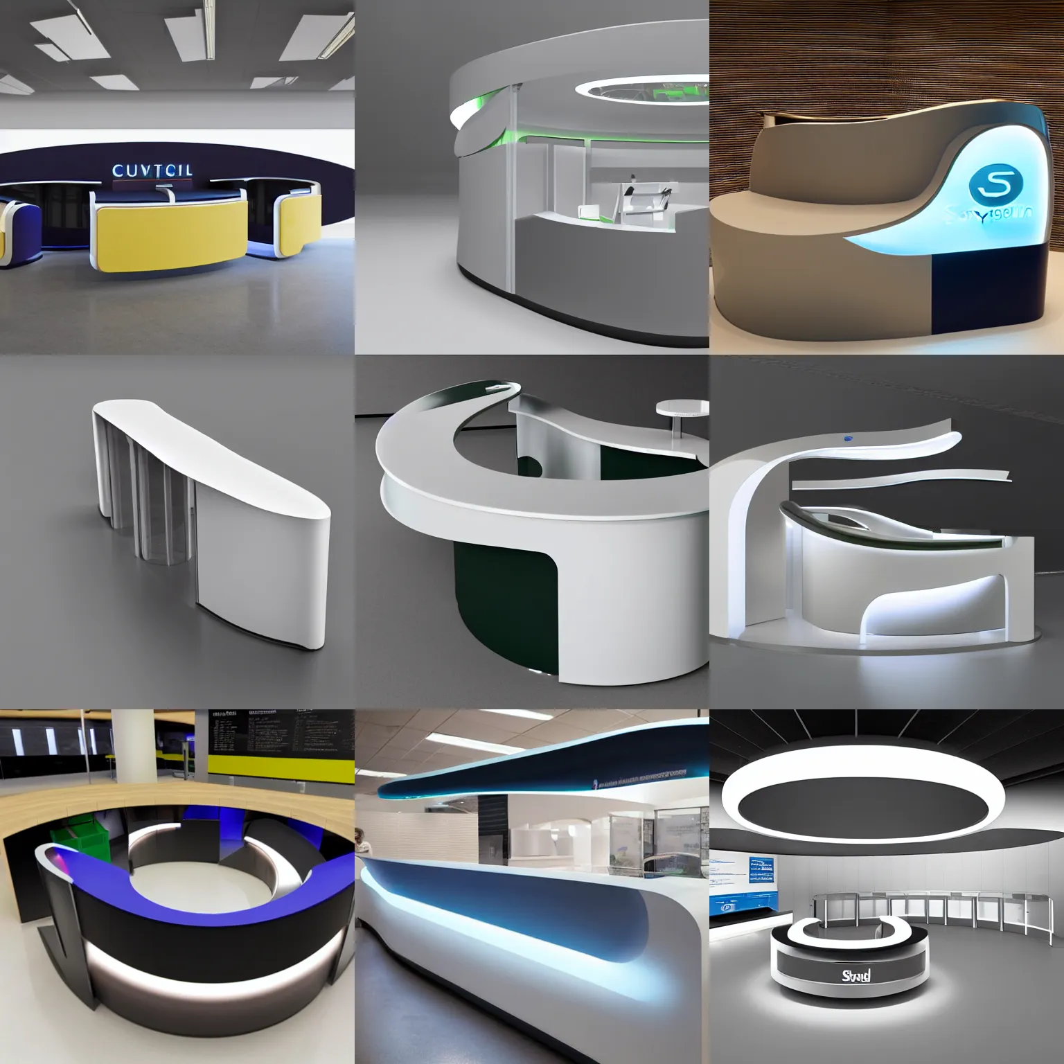 Prompt: a futuristic service counter, curved, by school of design