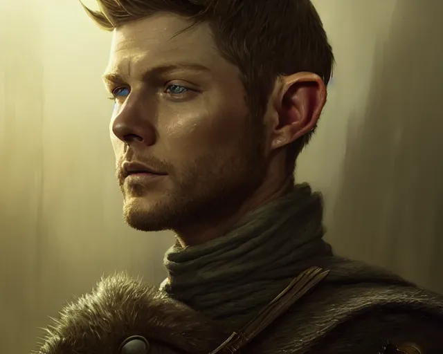 Image similar to highly detailed portrait of jensen ackles as an elf, in skyrim, stephen bliss, unreal engine, fantasy art by greg rutkowski, loish, rhads, ferdinand knab, makoto shinkai and lois van baarle, ilya kuvshinov, rossdraws, tom bagshaw, global illumination, radiant light, detailed and intricate environment