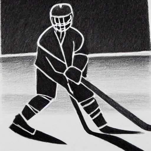 Prompt: pencil drawing of a stickman playing hockey with another stickman, detailed, shadows,