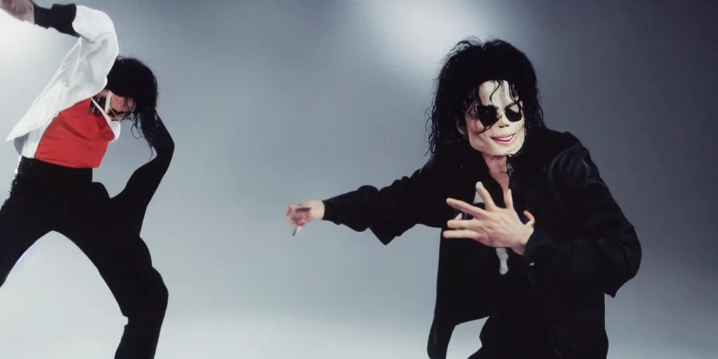 Prompt: michael jackson by himself 2 0 0 9 style wearing shades, studio dancing solo, this is it style, photo real, pores, motion blur, solo, by himself, heroic pose, real life, spotted, ultra realistic face, accurate, 4 k, movie still, uhd, sharp, detailed, cinematic, render, modern