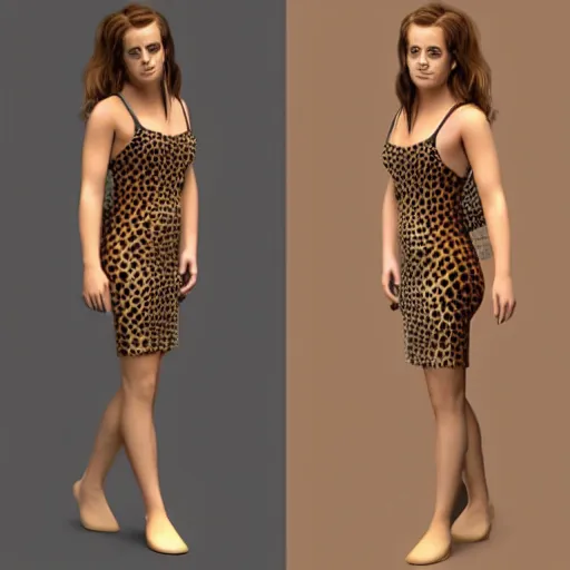 Image similar to emma watson as hermione granger transforming into a curvaceous cheetah woman, 3 d render