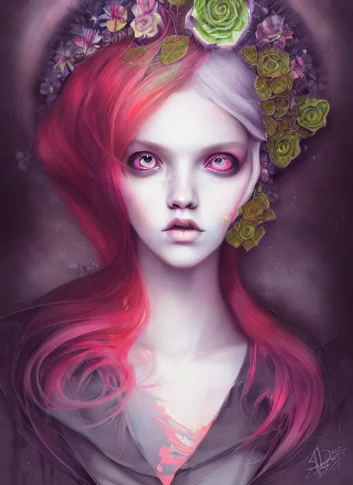 Prompt: a portrait of a pretty sewer punk young lady by anna dittmann