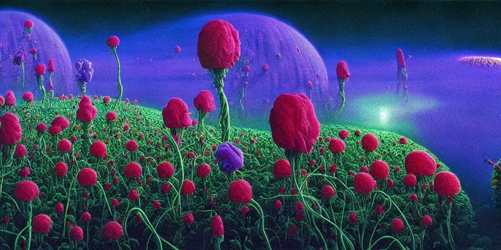 Prompt: alien flowers, surreal, barclay shaw, high detailed, volumetric 8 k