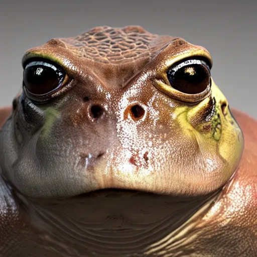 Prompt: hyperrealistic mixed media image of a bullfrog face info wars alex jones, stunning 3 d render inspired art by greg rutkowski and xiang duan and thomas eakes, perfect symmetry, flesh texture, realistic, highly detailed attributes and atmosphere, dim volumetric cinematic lighting, 8 k octane detailed render, post - processing, masterpiece,