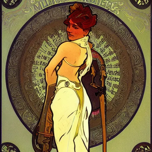 Image similar to wild west hero, painted by alphonse mucha