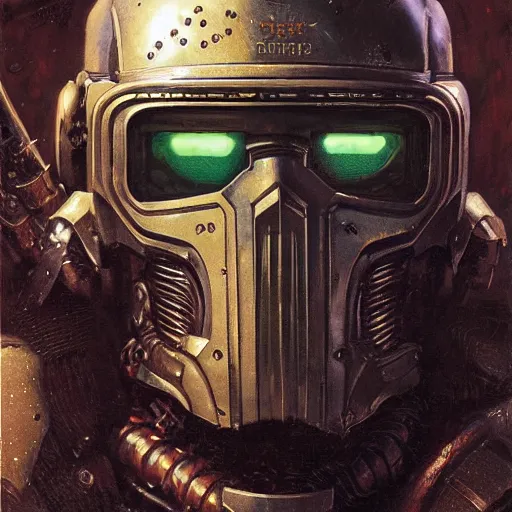 Image similar to the doomslayer as a cyberpunk knight, closeup portrait art by norman rockwell and donato giancola and greg rutkowski