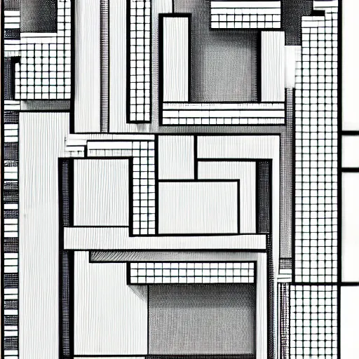 Image similar to exploded axon schematic drawing of a typical city block, in drawing style of peter eisenman