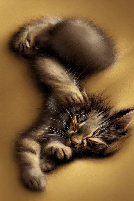 Prompt: A film still of kitten sleeping, highly detailed, digital painting, artstation, concept art, sharp focus, illustration, cinematic lighting, art by artgerm and greg rutkowski and alphonse mucha diffuse lighting, fantasy, intricate, elegant, highly detailed, lifelike, photorealistic, digital painting, artstation, illustration, concept art, smooth, sharp focus, art by John Collier and Albert Aublet and Krenz Cushart and Artem Demura and Alphonse Mucha