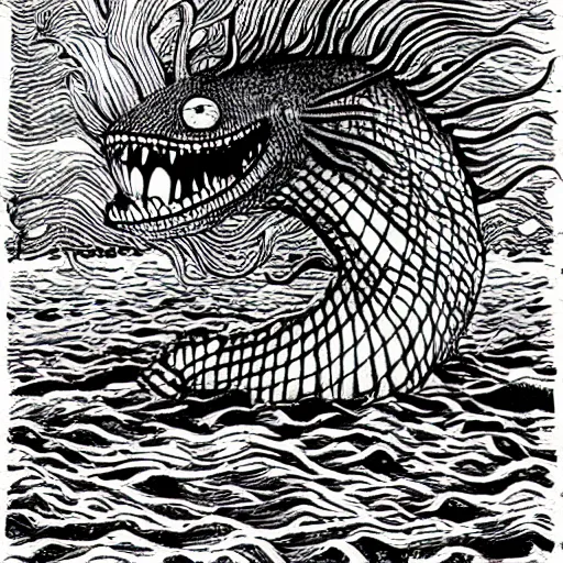 Prompt: Ominous Underwater Monster by Junji Ito, award-winning art