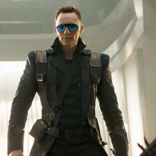 Image similar to film still of Tom Hiddleston as Nick Fury with eye patch in Avengers