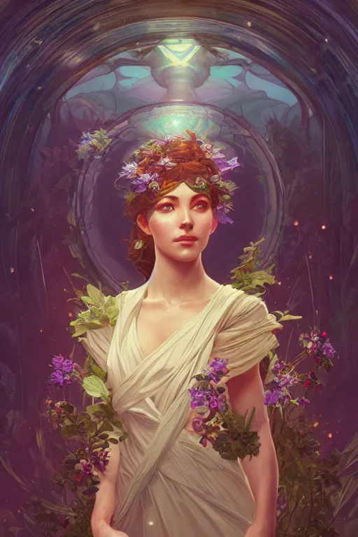 Image similar to goddess of nature, highly detailed, digital painting, artstation, concept art, smooth, sharp focus, illustration, Unreal Engine 5, 8K, art by Ross Tran and greg rutkowski and alphonse Mucha