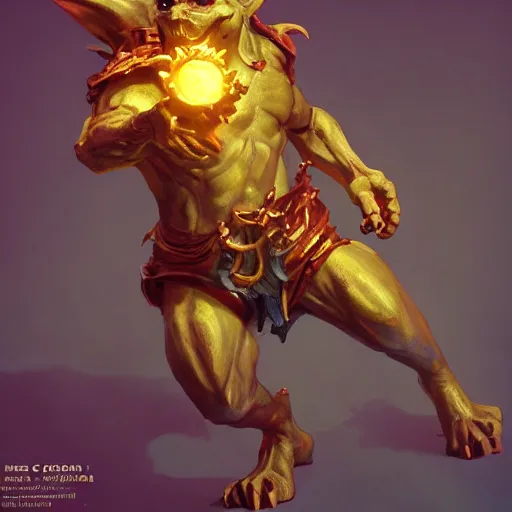 Image similar to Lucky Golden Goblin statue, bright art masterpiece artstation. 8k, sharp high quality artwork in style of Jose Daniel Cabrera Pena and Greg Rutkowski, golden theme, concept art by Tooth Wu, hearthstone card game artwork