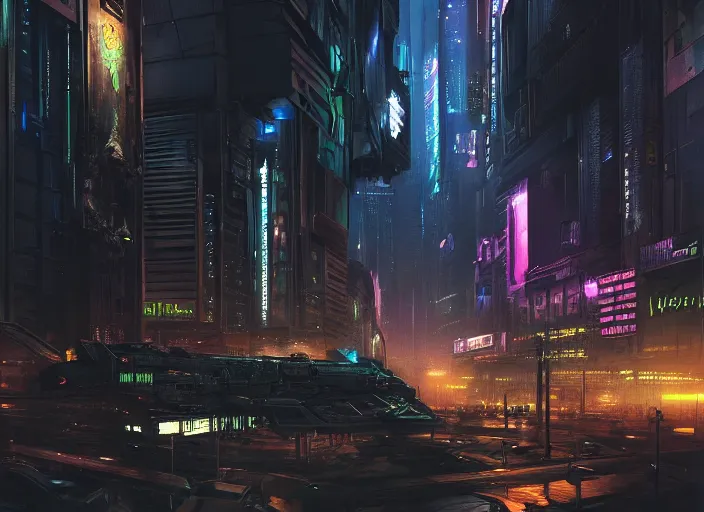 Image similar to cyberpunk scifi scene of paris at night, scifi drones, artstation, matt painting, very detailed, maximalism, ambient occlusion, volumetric light, atmospheric haze, unreal engine, hyper realism, realistic shading, cinematic composition, realistic render, octane render, detailed textures, photorealistic, wide shot