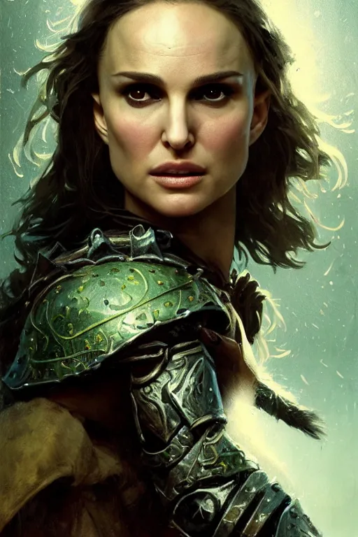 Image similar to natalie portman, legendary warrior, heroic, lord of the rings, tattoos, decorative ornaments, battle armor, by carl spitzweg, ismail inceoglu, vdragan bibin, hans thoma, greg rutkowski, alexandros pyromallis, perfect face, fine details, realistic shading photorealism