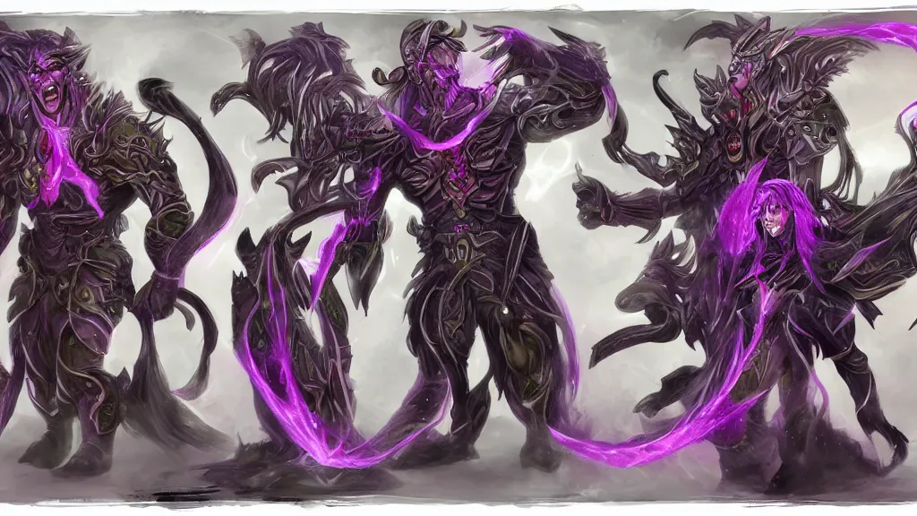 Image similar to a fantasy muscular Bright cosmic void ghost demon with two heads and a long tail character design sheet, trending on artstation