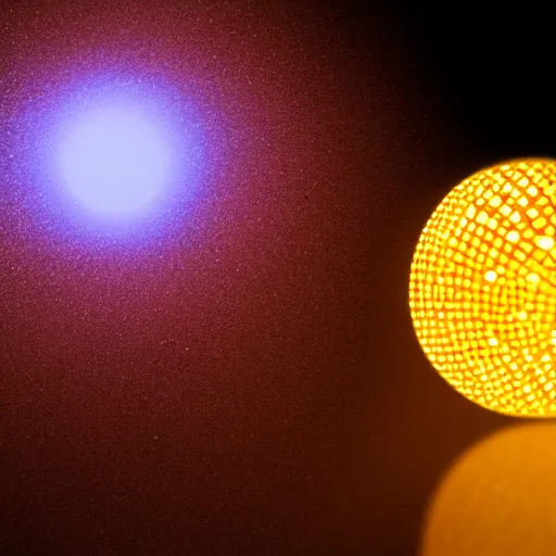 Image similar to a ball of gold nanoparticles, illuminated by a red laser beam