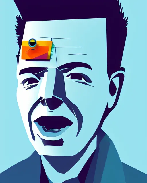 Prompt: cubist portrait of rick astley cutout digital illustration cartoon colorful beeple vector art