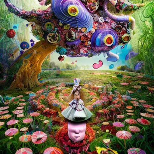 Image similar to alice in wonderland, by vincent callebaut and sandra chevrier and phillipe druillet, trending on artstation hq, deviantart, pinterest, 4 k uhd image