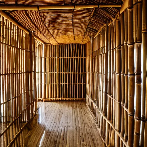 Prompt: interior of a bamboo palace, architectural photography